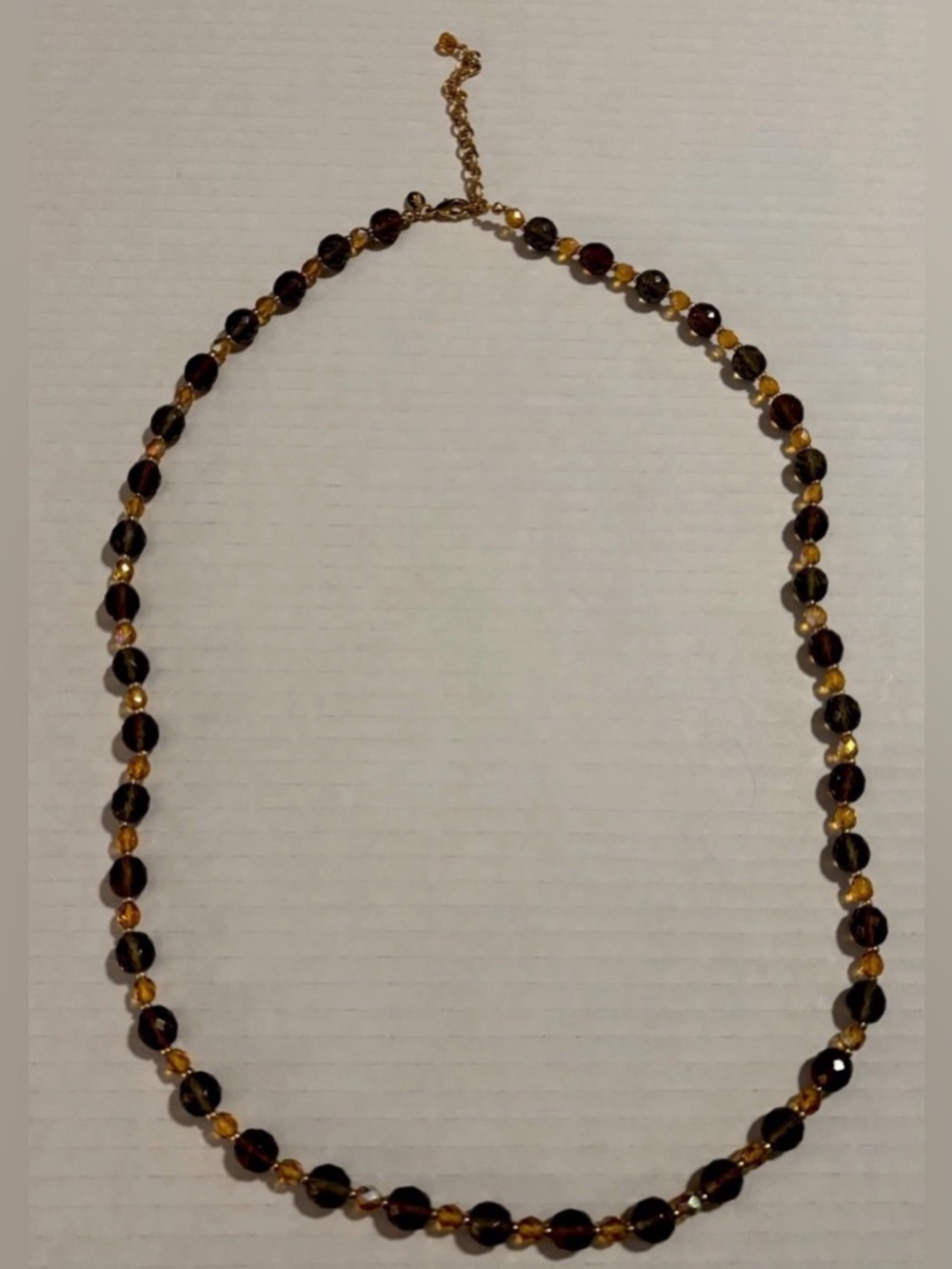 Joan Rivers Beaded Necklace Amber & Topaz Mixed Size Faceted Glass Gold Tone 10